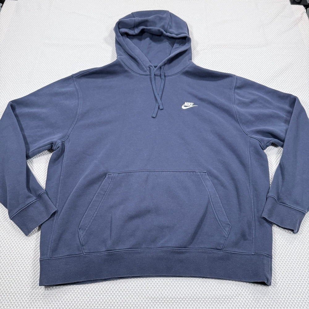 Nike Men's XL Navy Blue Pullover Hoodie White Swoosh Fleece Sweatshirt